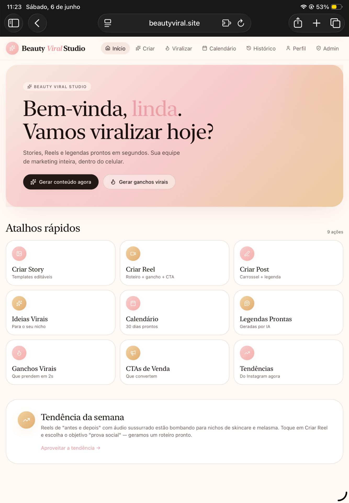 Plataforma Beauty Viral em um notebook